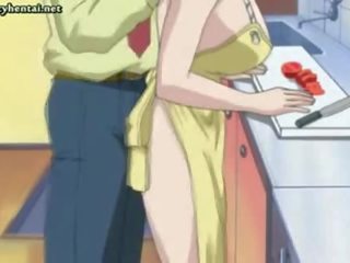Hentai wife gets a toy in kitchen