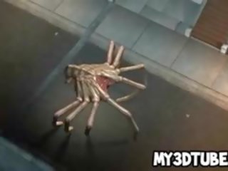 Foxy 3d pirang enchantress fucked by two alien spiders