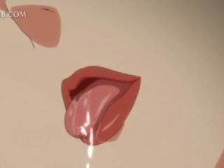 Невинен аниме момиче чука голям чеп между цици и влагалище устни